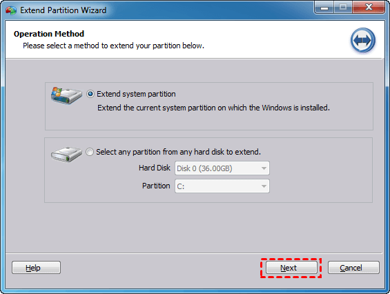 Choose Extend System Partition