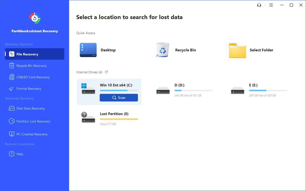 PartitionAssistant Recovery Quick Scan